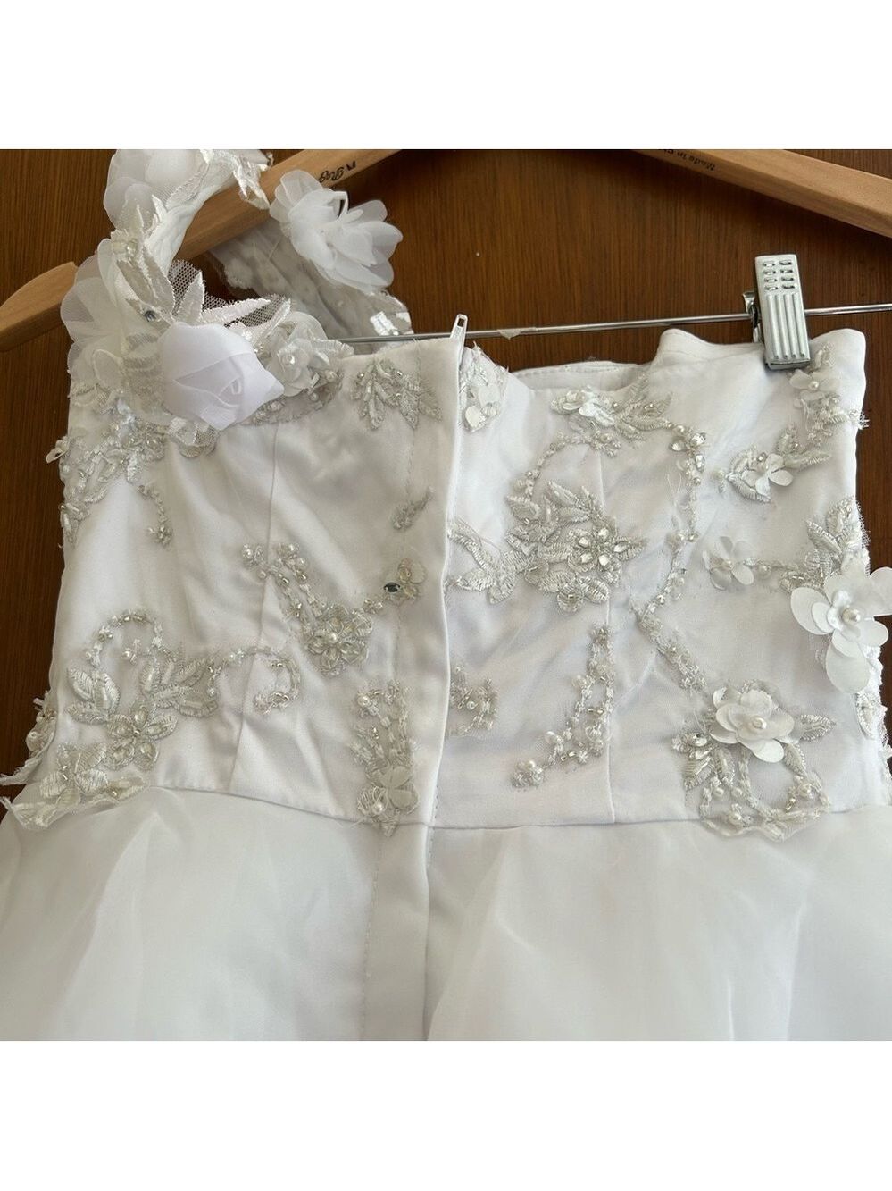 Wedding Gown Size 6 Tiered Tulle One Shoulder 3D Flowers Sequins - Picture 10 of 12